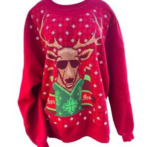 Gildan Heavy Blend Drinking Beer Reindeer Ugly Christmas Sweater 2X Unisex Red